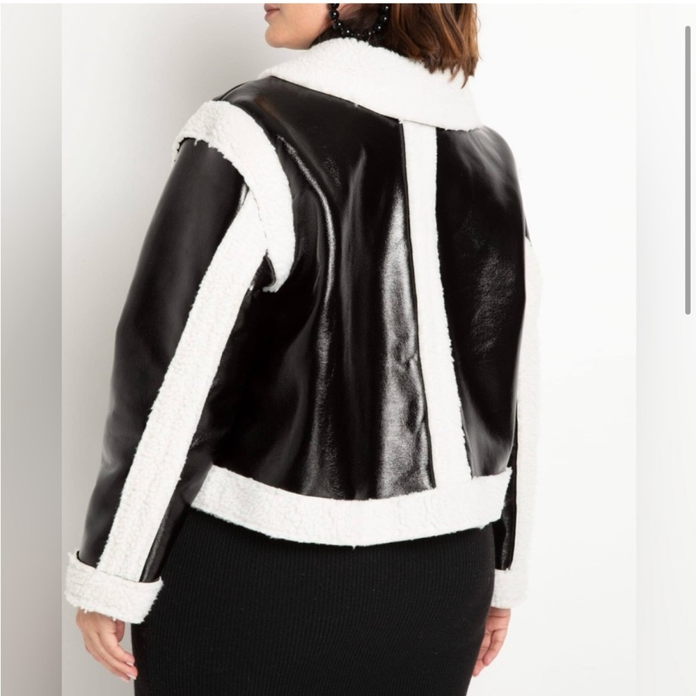 ELOQUII Freya Convertible Sherpa & Faux Patent Trench Coat - Picture 4 of 4
